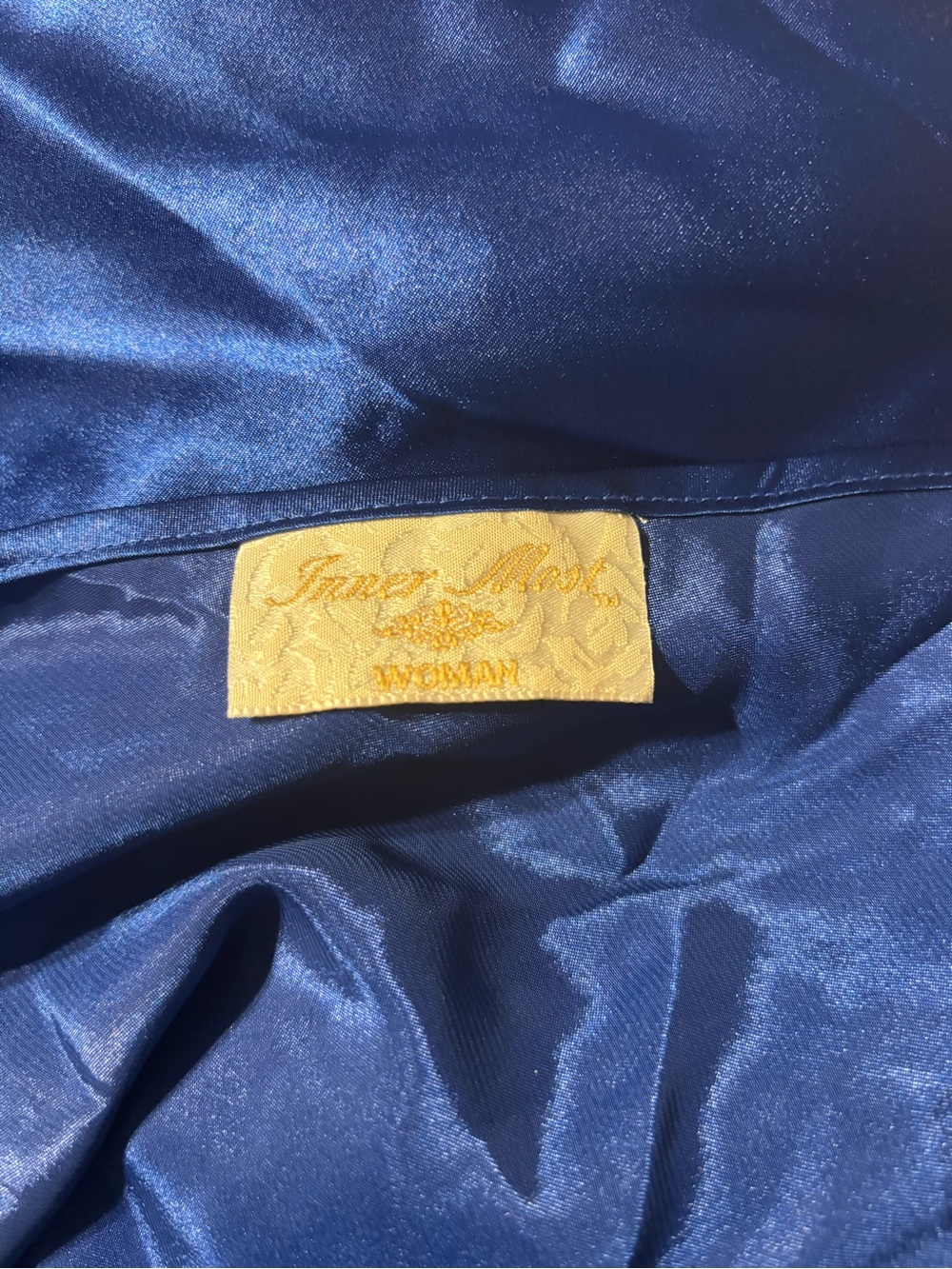 Vintage Blue Satin Slip Nightgown with beaded lace trim - Picture 3 of 10